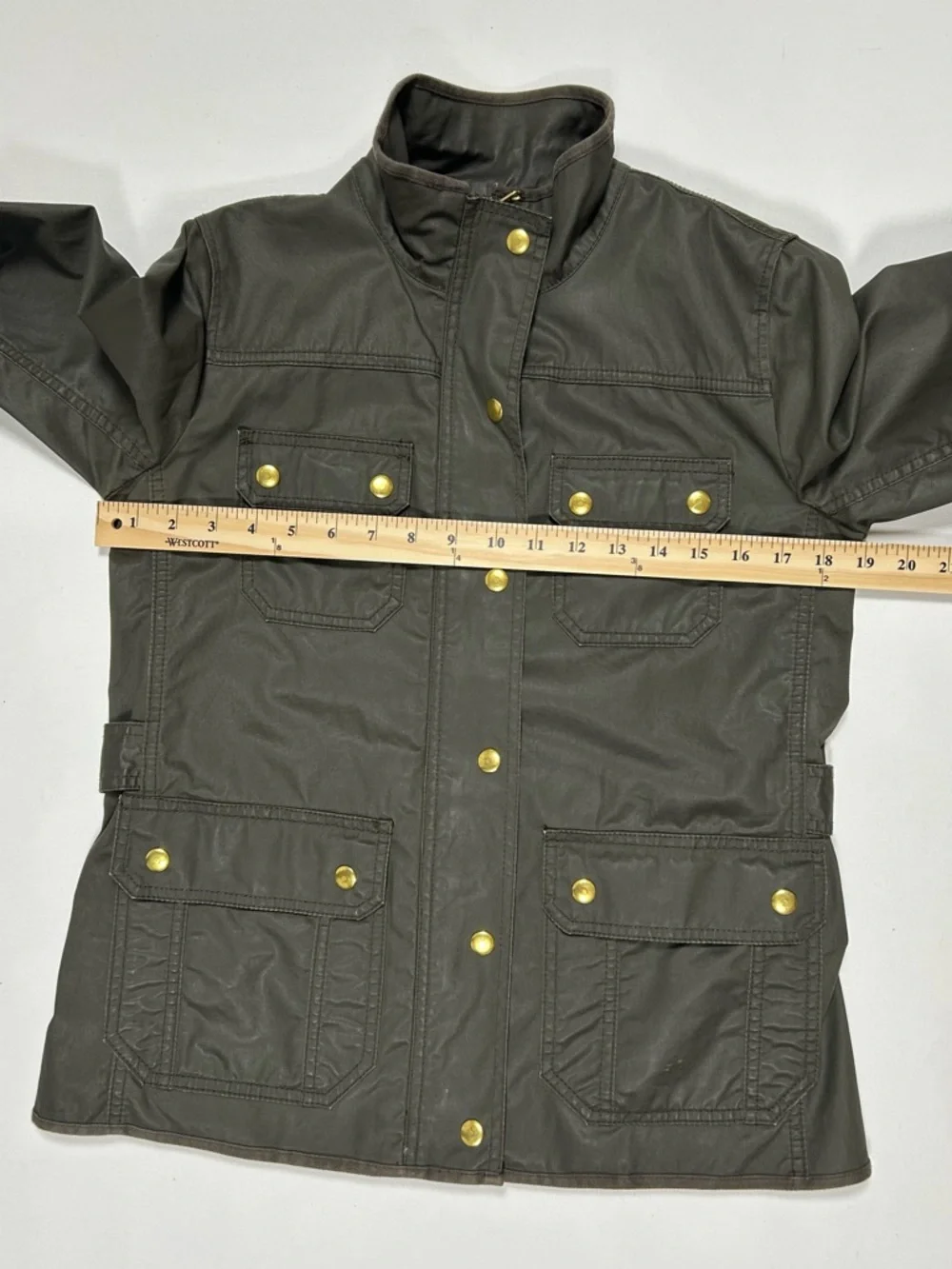 J Crew Downtown Field Jacket Women’s Small Waxed Cotton Army Green Military Snap